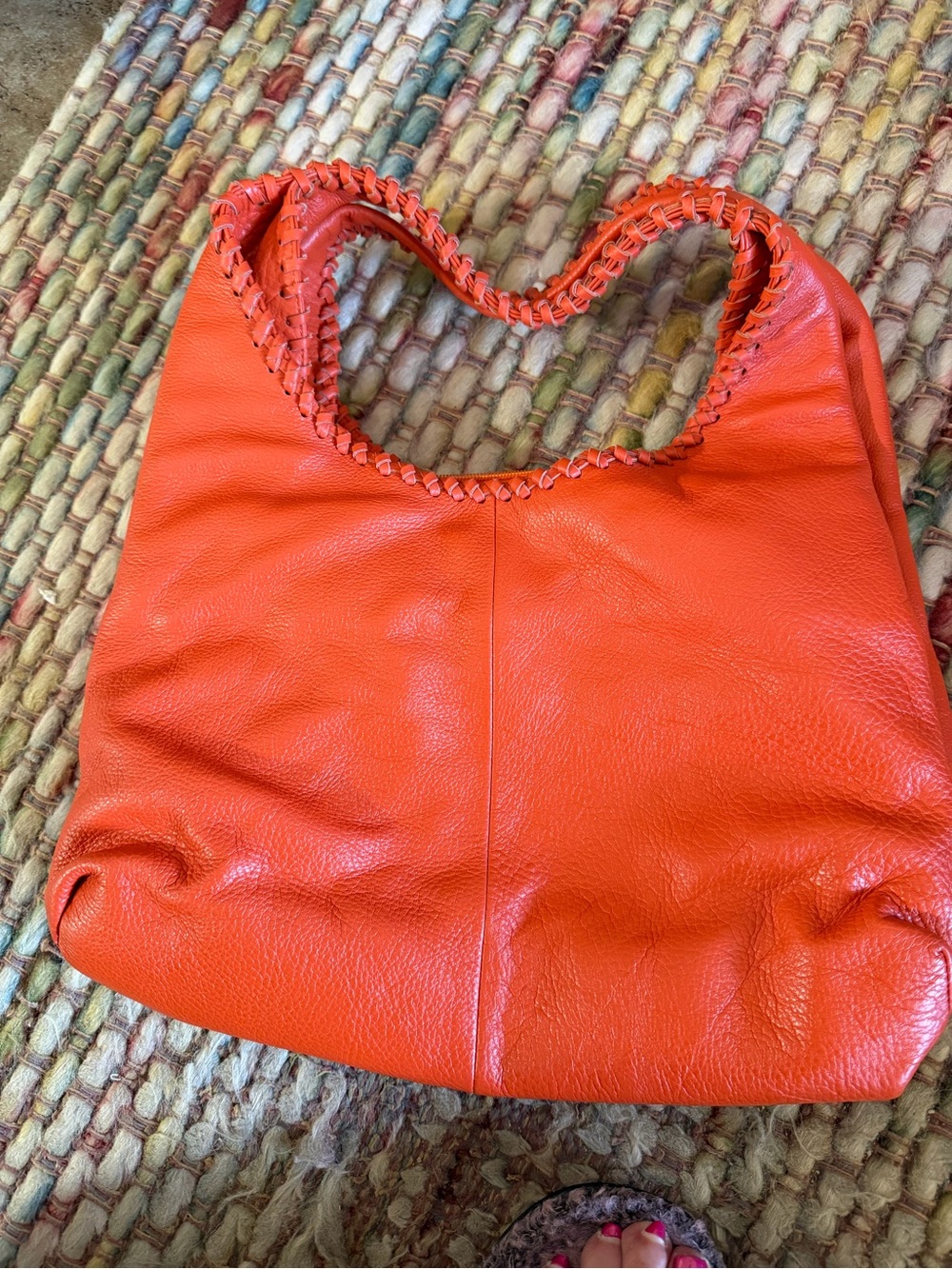 Soft Orange Leather Hobo with Braided Handle